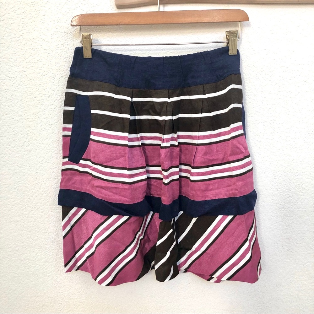 Maeve Anthropologie Striped pleat Mini Skirt Sz 2